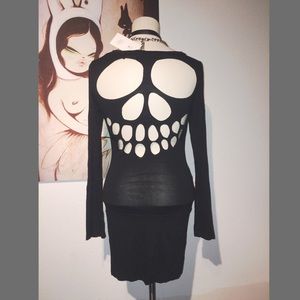 Sexy, Black, back Skull cut out mini dress